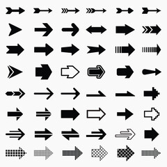 Wall Mural - collection of black arrow icons in various styles and directions for design projects needing directi