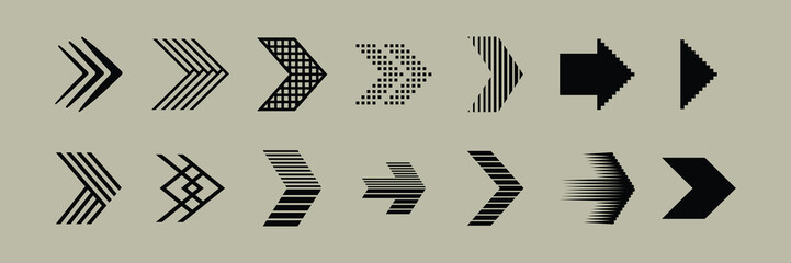 Wall Mural - collection of black arrow icons in various styles and directions for design projects needing directi