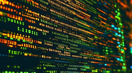 Colorful binary code display.