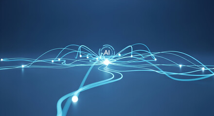 Abstract AI Network Visualization: Futuristic Digital Connections and Data Flow