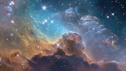 Wall Mural - vast cosmic nebula with glowing galaxies in deep space — abstract astronomy background featuring col