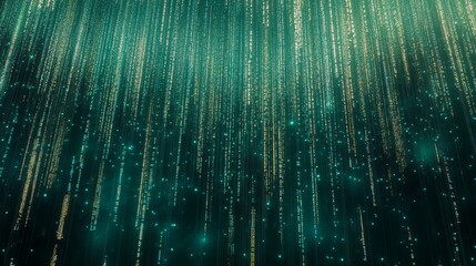 Wall Mural - abstract technology background with flowing binary code in bright green digits on a dark green matri