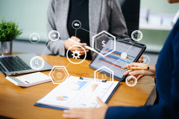 co working process, team working.coding software developer work with ar new design dashboard compute