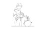 © Roy Arifin - A woman carefully waters a small sprout growing from a piggy bank, representing investment and financial growth.