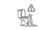 © Elena - Overflowing toilet with warning sign in black and white sketch