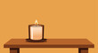 © talkative.studio - Cartoon candle in glass holder sits on brown table, against golden background