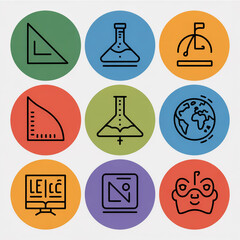 Collection of modern and creative icons representing various design and development concepts in a flat and colorful style on white background