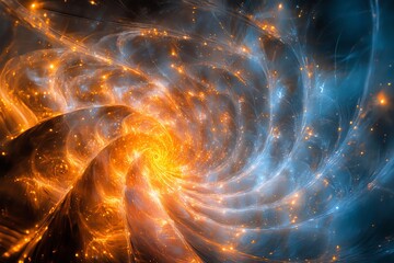 Wall Mural - Abstract Fiery Orange and Blue Cosmic Swirl with Bright Lights and Sparkles for Science and Space Themes