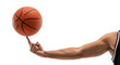 © Aklima - A muscular arm spins a basketball on one finger in a demonstration of athletic ability and ball handling skill for sport isolated on transparent background