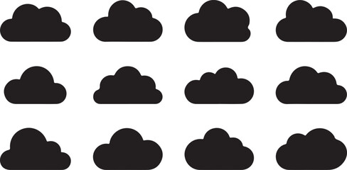 Fluffy clouds silhouettes. Vector set of clouds shapes. Collection of various forms and contours. Design elements for the weather forecast, web interface or cloud storage applications