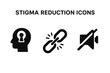 © NanieStudio - Stigma Reduction Icons Set. Mental Health Awareness, Open Mind Keyhole, Breaking Chains of Stigma, Silence Removal Concept, Overcoming Mental Barriers, Solid Vector Illustration Isolated