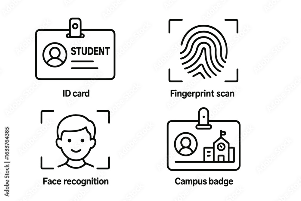 Student Identification Vector Icon Set. Outline Style Student ID Card ...