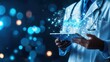 © Iaroslav - Medical professional using tablet, displaying hologram of data analysis and network connection, healthcare innovative representing technology