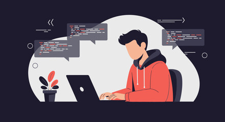 Creative Freelancer Programmer Working With Code On Laptop Illustration