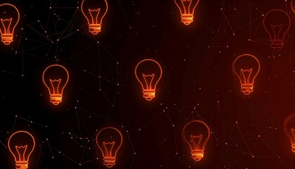 Abstract pattern of glowing light bulbs connected by a network