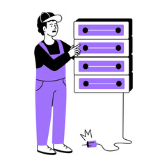 Canvas Print - a hand drawn illustration showing a person looking at server error