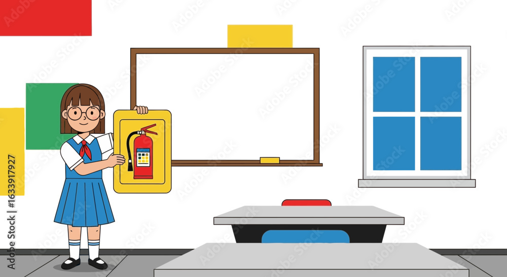Student Explaining Fire Safety Rules Holds Sign In Classroom ...