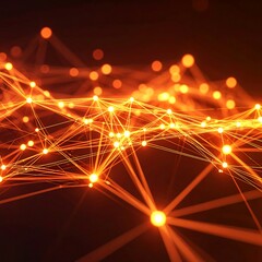 Abstract network of glowing orange nodes and lines on dark background