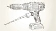 © Ria - Hand-drawn sketch of a cordless drill and bit.  Detailed illustration of a power drill with a drill bit.  Sketchy line art, showing the drill's components