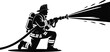 © Rubina - Firefighter silhouette spraying water from hose fireman