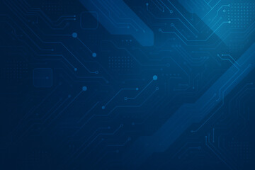 Abstract digital background featuring circuit board patterns and glowing lines, dark blue.