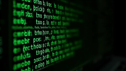 Dynamic green code scrolling across a dark screen for technology or security concepts