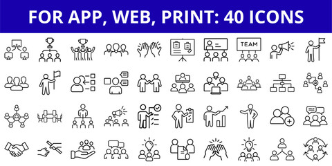 Set of 40 line icons for app, web, and print designs  