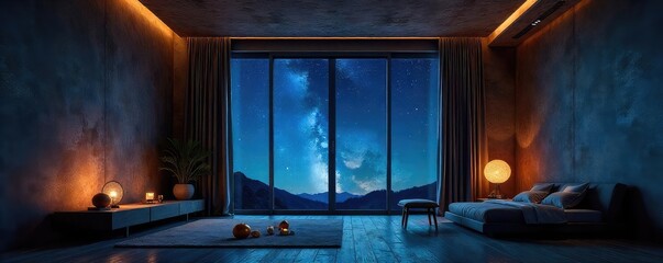 Wall Mural - Dark, starlit sky visible through a textured ceiling, creating a dramatic contrast between interior and exterior Perfect for architecture, design, and home decor projects , home decor, darkness