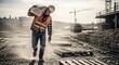 © Chainarong - Manual laborer in safety gear carrying a heavy bag of cement mix at a construction site