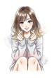 © Niko - A young Asian woman with long brown hair sits with her knees drawn up. She wears a light sweater and makes a heart gesture with her hands. Transparent background.
