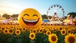 © Black - Smiling Face in Sunflower Field at Carnival with Ferris Wheel