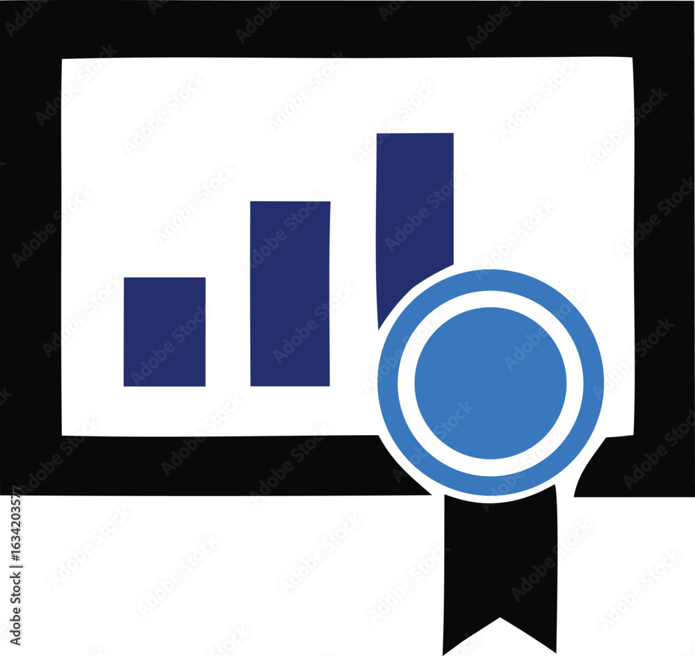 Visualizing growth and success with a blue ribbon award on a bar chart ...