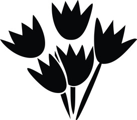 Poster - Abstract black silhouette of a vibrant bouquet of stylized tulips against a clean white background