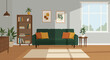© Kanchana - Cozy modern living room interior with furniture and window light. Flat design vector illustration.