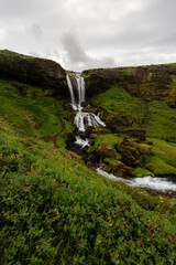 Canvas Print - greeneries around selvallafoss waterfall, iceland.