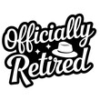 © Sina - Officially retired text design with a fedora hat and stars in black and white celebration graphic