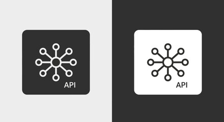 Black and white API icons with rounded corners on gray and dark background