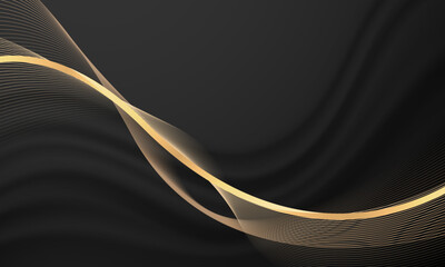 Wall Mural - abstract grey wave gold ribbon curve on black luxury background vector