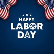 © PixMix - Happy labor day greeting with american flag elements and symbols of industry like gears and tools on a blue background