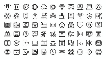 Photo of set of thin line icons for web and mobile isolated on white background