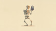 © Hedgehog & Piglet сo - Playful Halloween-themed illustration of a cheerful skeleton lifting a kettlebell against a soft background. Perfect for festive cards, wallpapers, and decorations.