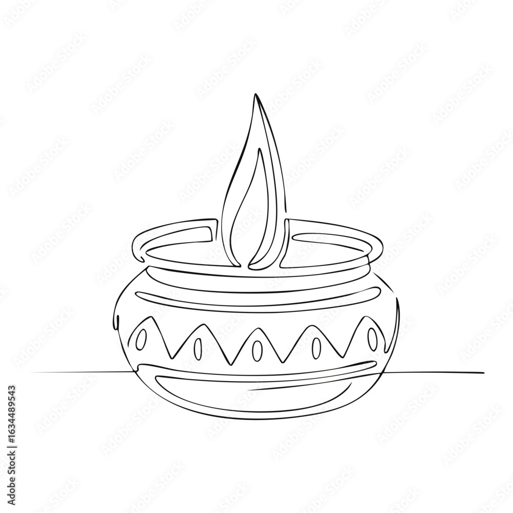 Minimalist single line art depicting a traditional oil lamp for cultural  celebrations Stock Vector | Adobe Stock, image size:1000x1000