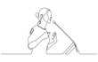 © Domestock - Single one line drawing of Business presentation woman trainer talking microphone vector illustration. Editable outline