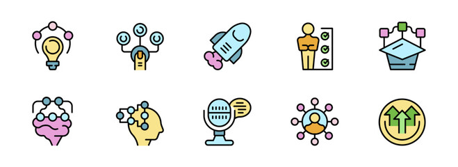 Poster - Colorful Flat Design Icons:  Innovation, Idea Generation, Teamwork, Startup, Growth, and Networking Concepts for Business Presentations and Websites.