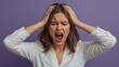 © CreativePulse - Frustrated young woman screaming with hands on head against purple background 83 characters