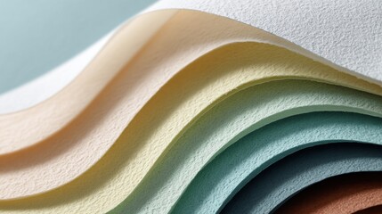 Canvas Print - colorful layers of textured paper waves in soft pastel tones