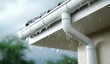 © Andrew - Rainwater dripping from a white PVC gutter system onto a beige house