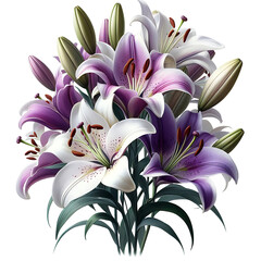 Wall Mural - Close-up of a Cluster of Purple and White  Lilies transparent PNG