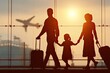 © Opaa - Silhouette of a family walking through an airport terminal.  Sunset light filters through the windows, showcasing an airplane's shadow
