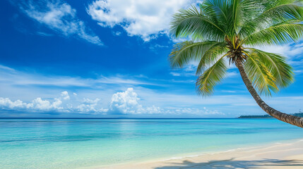 Wall Mural - blue sky over calm sea. blue sea and sunny sky on horizon over calm water